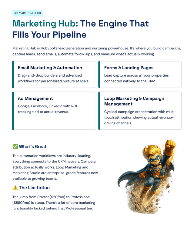 Marketing Hub chapter with features and honest take